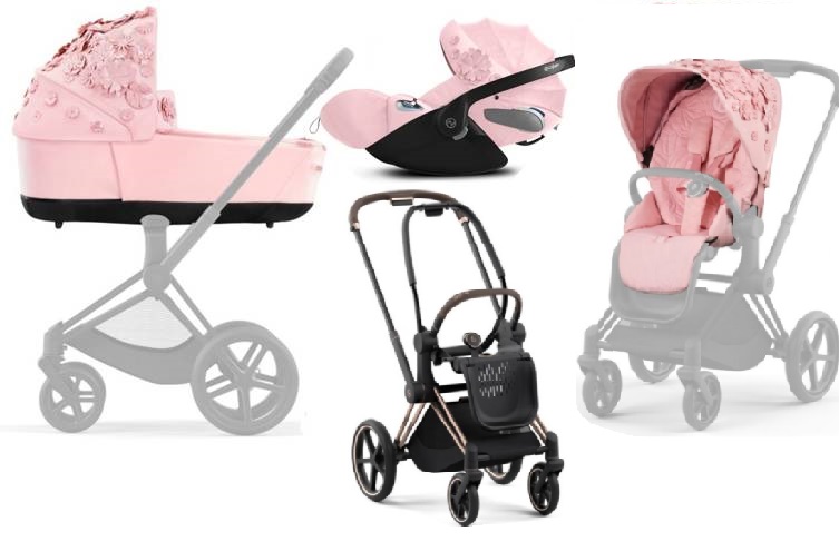 Cybex Priam 4.0 + Cloud Z I-size Gold rose frame Pale Blush Simply Flowers Детская коляска 3in1