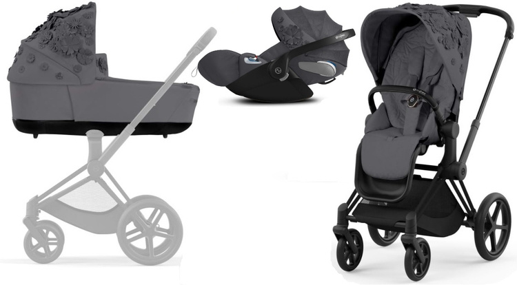 Cybex Priam 4.0 + Cloud Z I-size Matt black frame Dream Grey Simply Flowers Bērnu rati 3in1