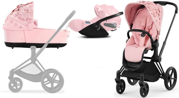 Cybex Priam 4.0 + Cloud Z I-size Matt black frame Pale Blush Simply Flowers Детская коляска 3in1