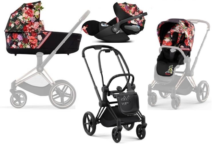 Cybex Priam 4.0 + Cloud Z I-size Matt black frame Spring Blossom Dark Bērnu rati 3in1