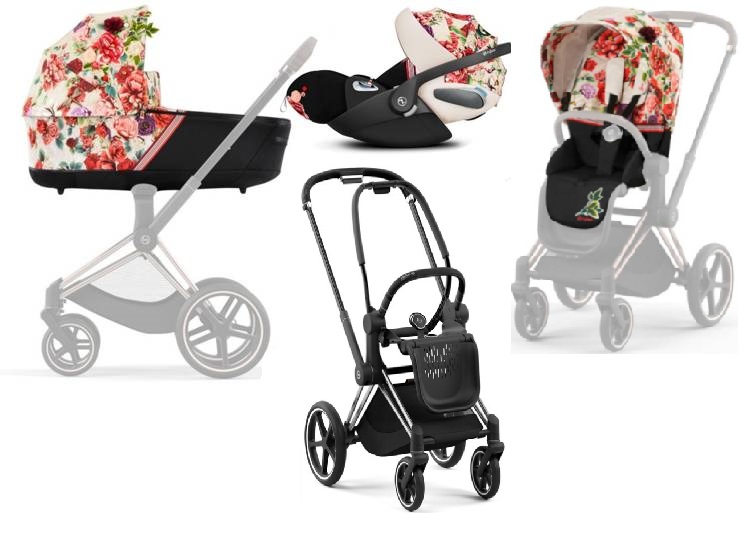 Cybex Priam 4.0 + Cloud Z2 I-size Chrome black frame Spring Blossom Light Детская коляска 3in1