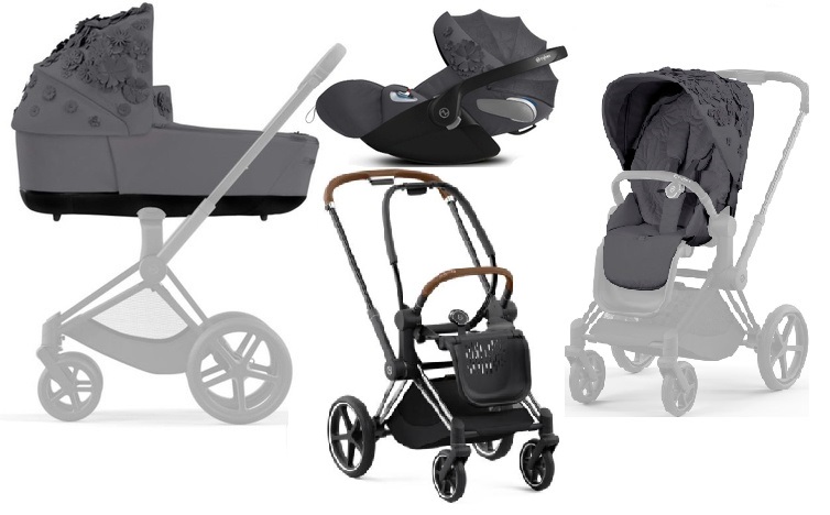 Cybex Priam 4.0 + Cloud Z2 I-size Chrome brown frame Dream Grey Simply Flowers Bērnu rati 3in1