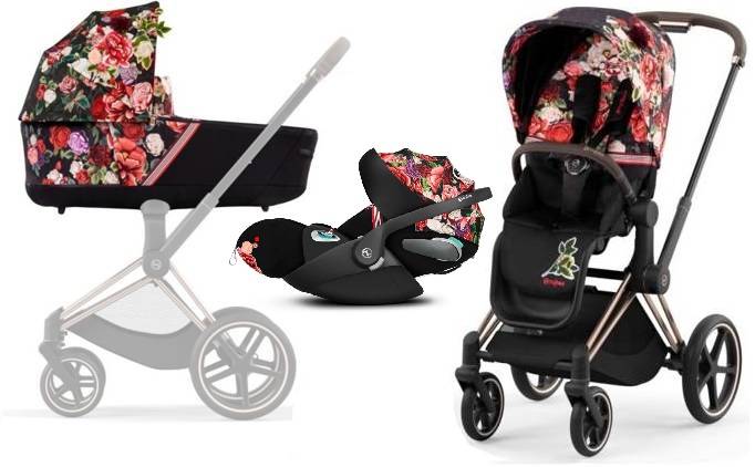 Cybex Priam 4.0 + Cloud Z2 I-size Gold rose frame Spring Blossom Dark Детская коляска 3in1