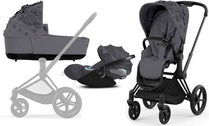 Cybex Priam 4.0 + Cloud Z2 I-size Matt black frame Dream Grey Simply Flowers Bērnu rati 3in1