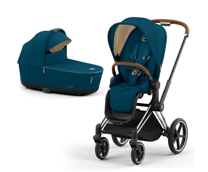 Cybex Priam 4.0 Mountain Blue Chrome brown frame Bērnu rati 2in1