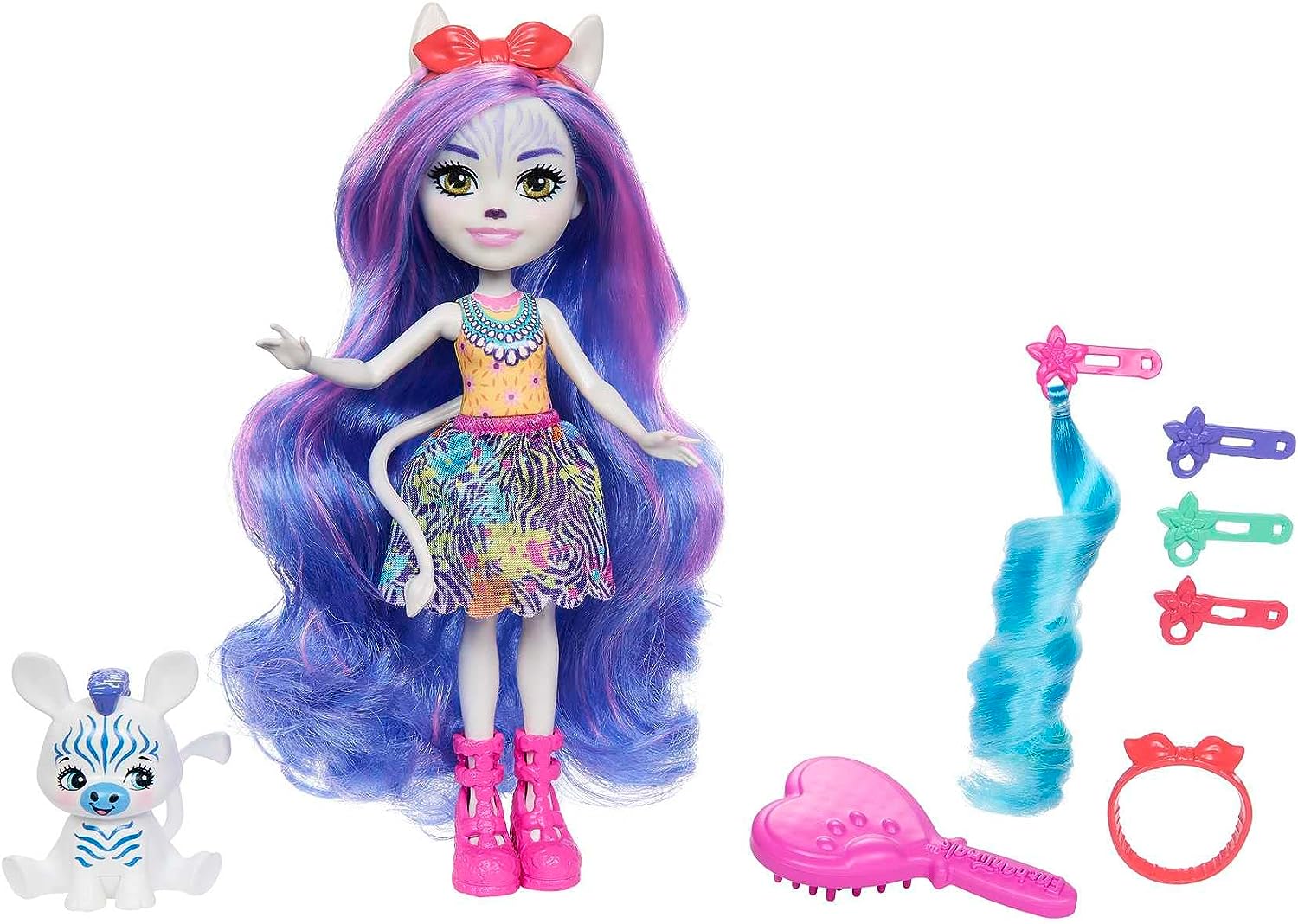 Mattel Enchantimals Glam Party Zemirah Zebra Grainy HNV28 + 5 Accessories Lelle ar dzīvnieku