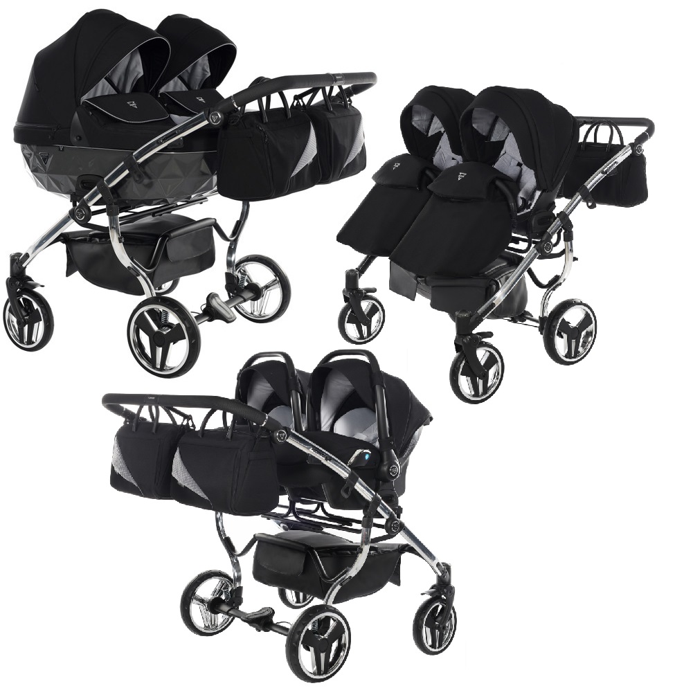 Junama Diamond S-Line Duo 03 Black Grey Dvīņu rati 3in1