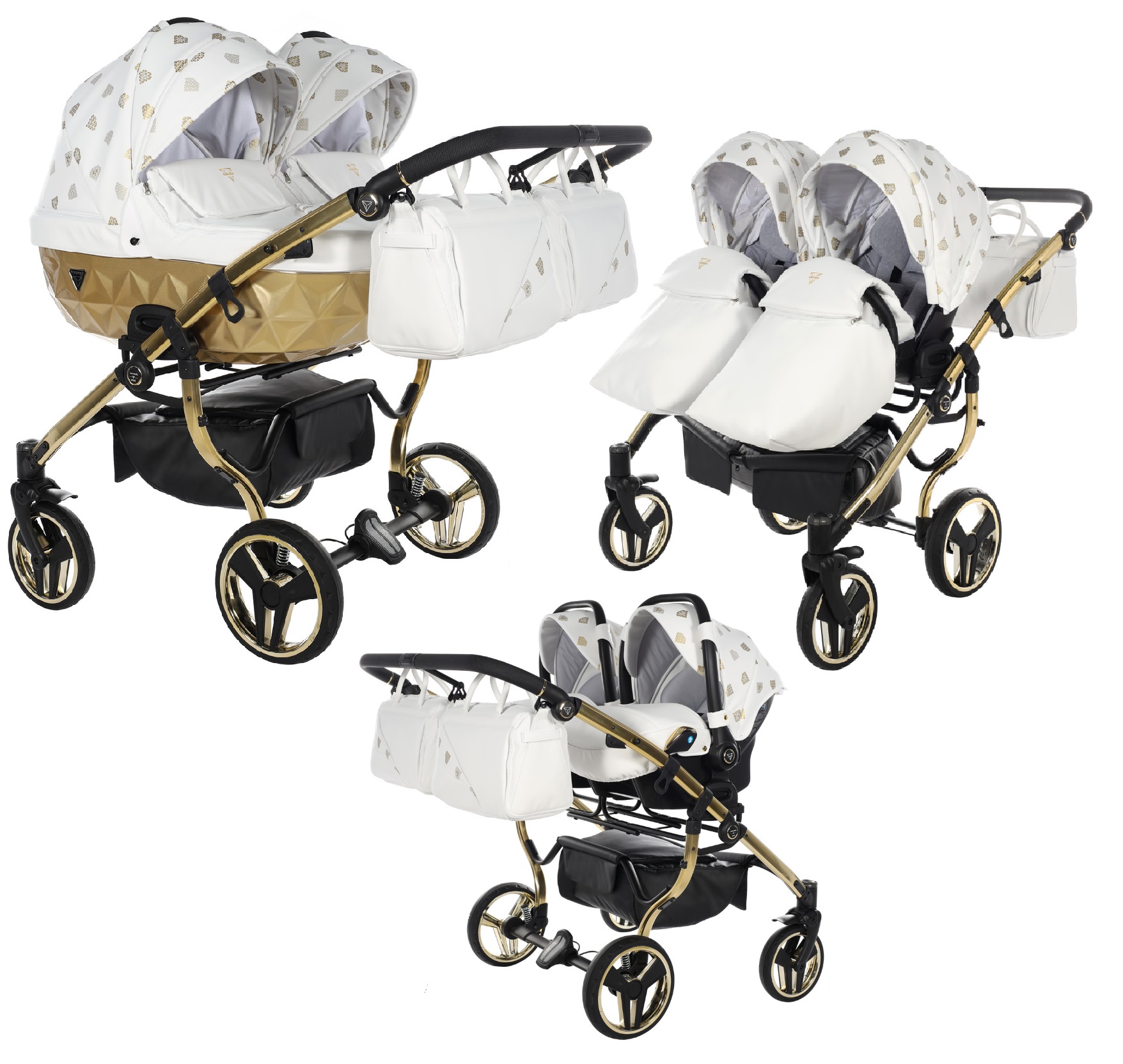 Junama Glow Duo 02 White Gold Dvīņu rati 3in1