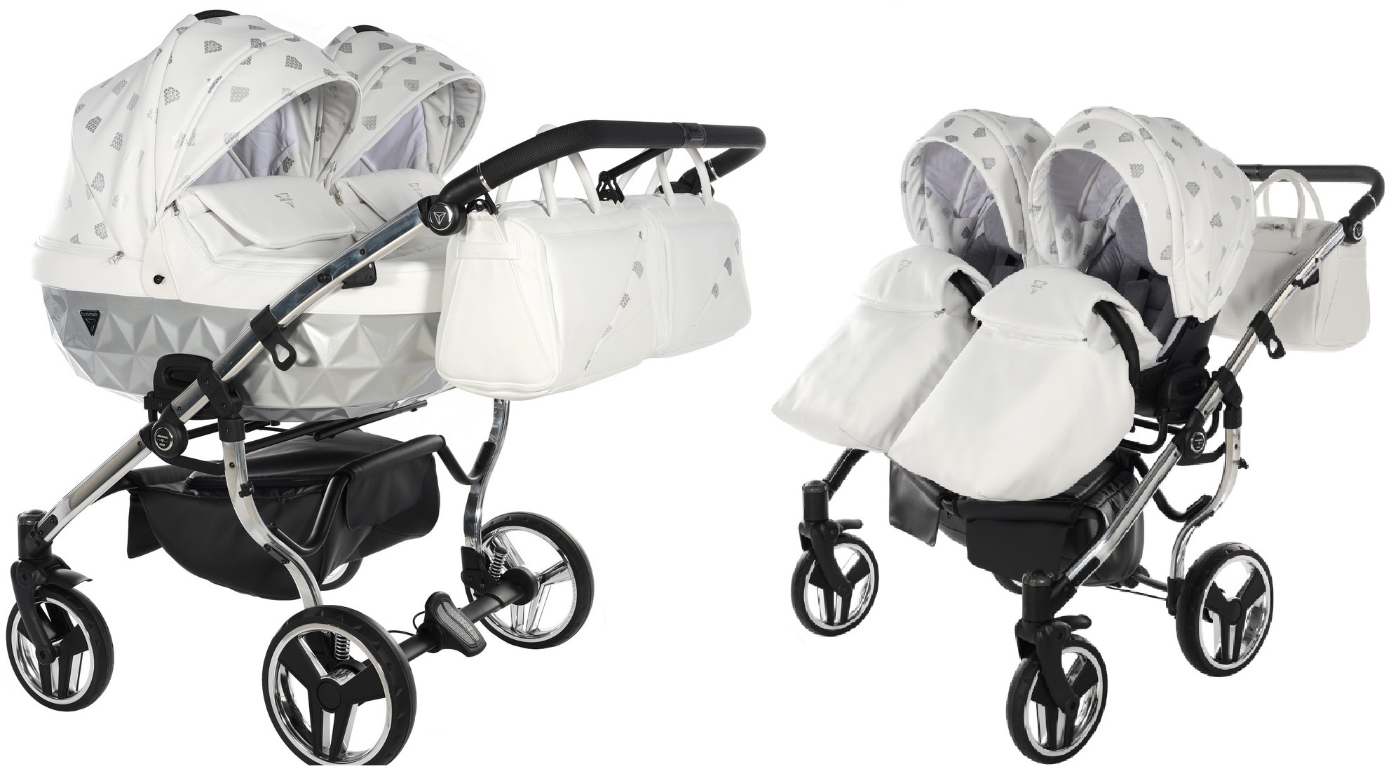 Junama Glow Duo 03 White Silver Dvīņu rati 2in1