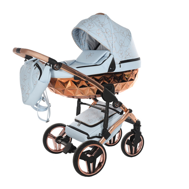 Junama Heart 05 Baby blue rose gold Bērnu rati 2in1