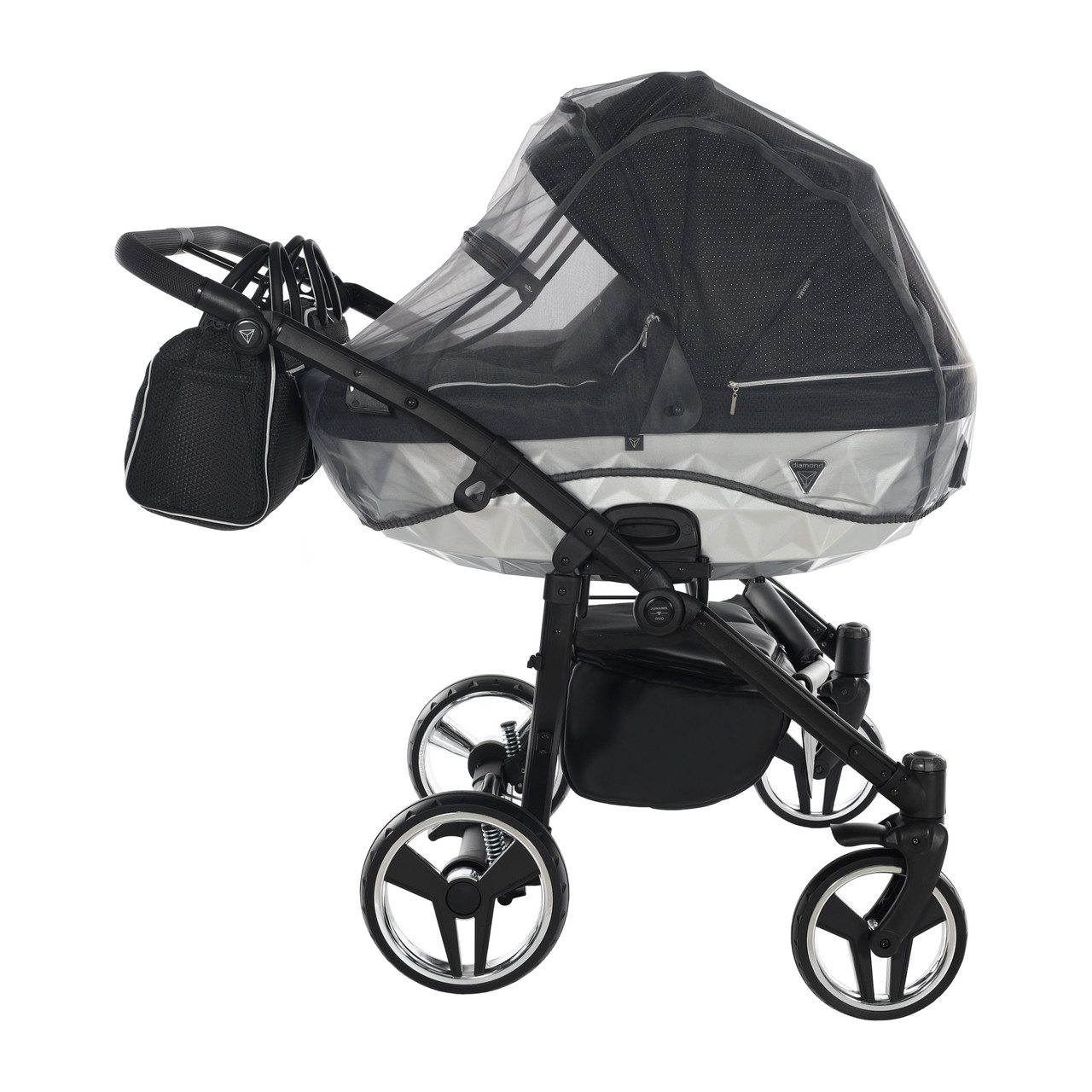 Junama Mirror Satin Duo 01 Black Silver Коляска для двойняшек 2in1