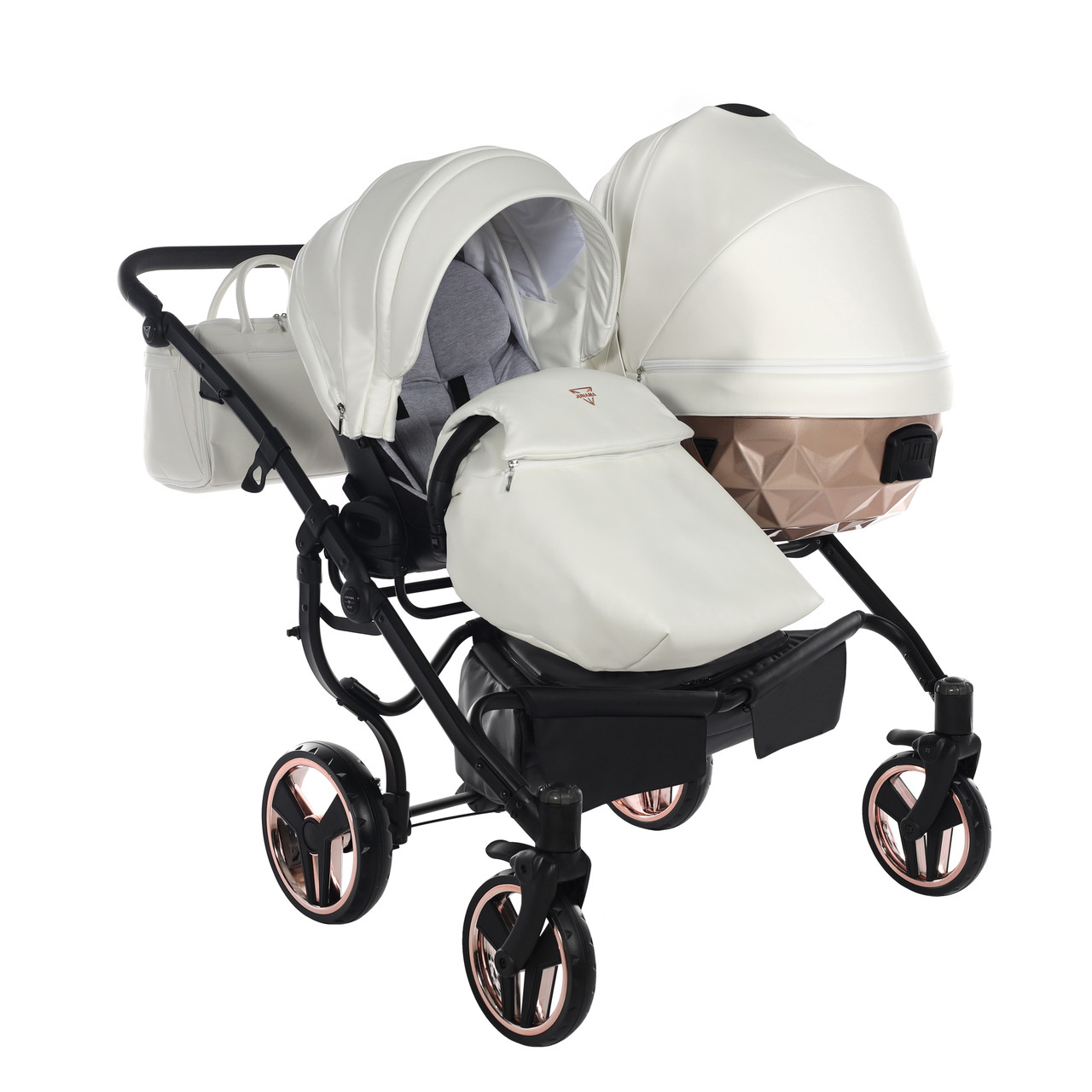Junama Mirror Satin Duo 05 White Rose Gold Коляска для двойняшек 2in1