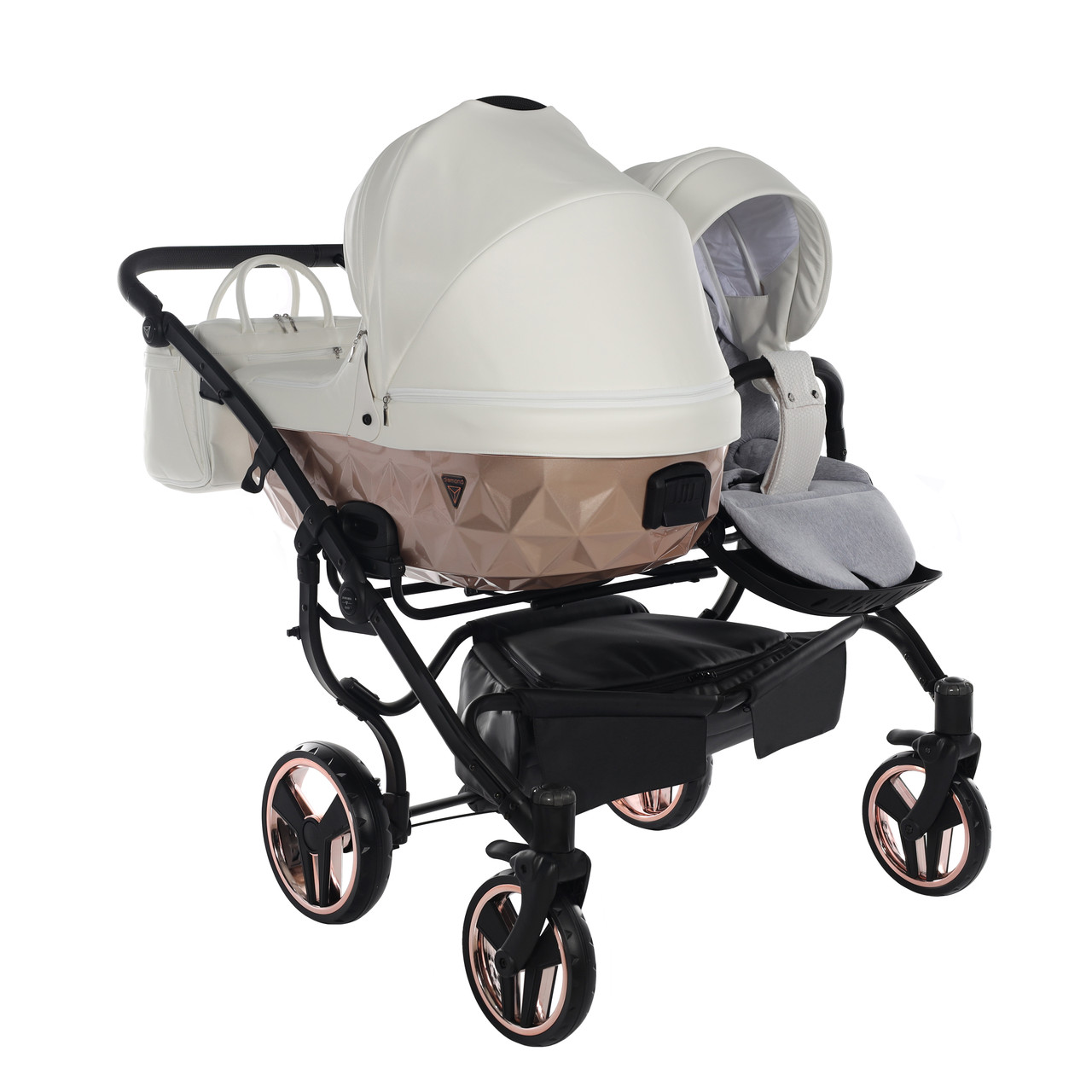 Junama Mirror Satin Duo 05 White Rose Gold Коляска для двойняшек 2in1