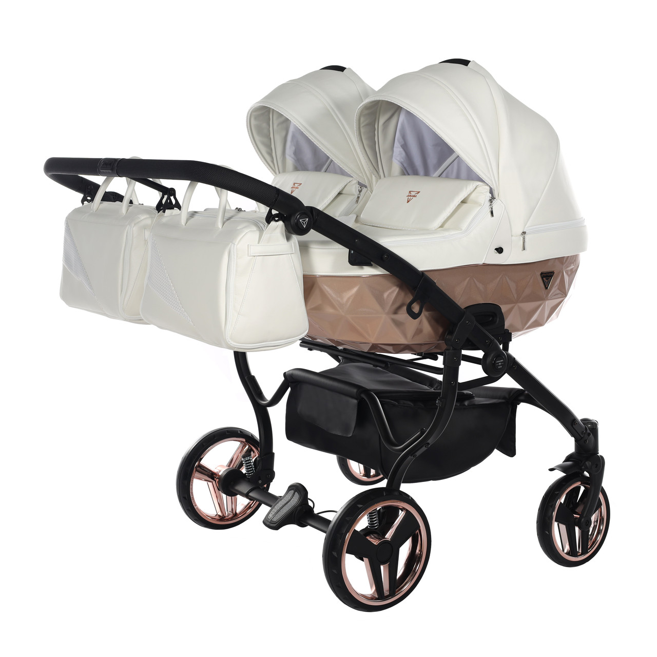 Junama Mirror Satin Duo 05 White Rose Gold Коляска для двойняшек 2in1