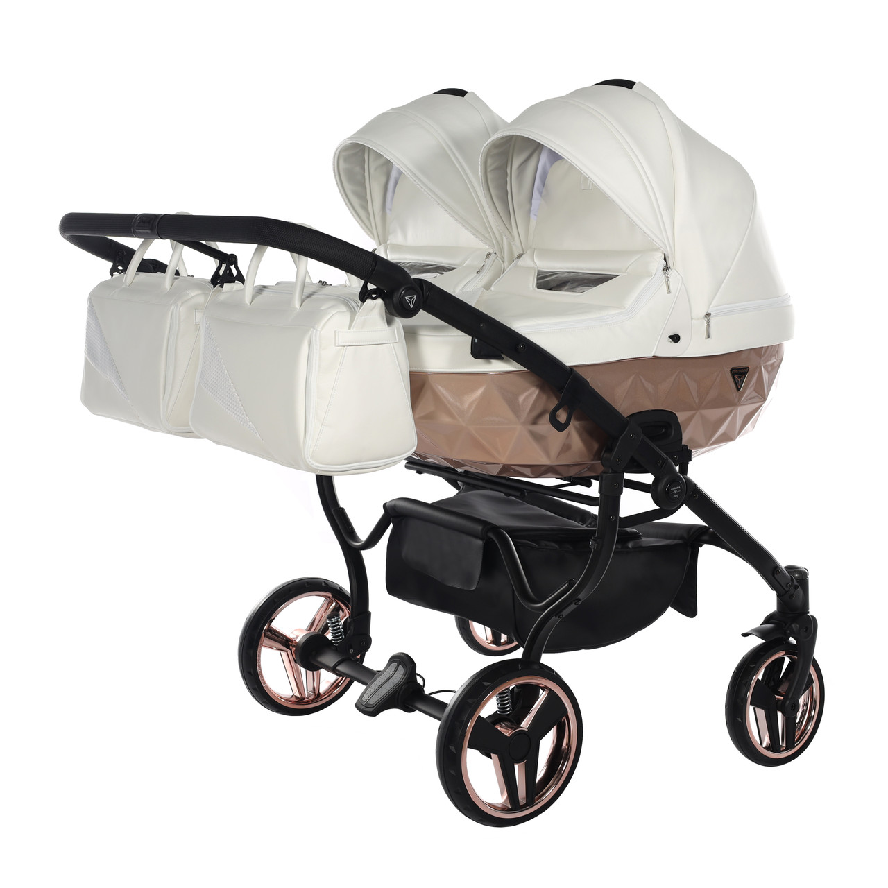 Junama Mirror Satin Duo 05 White Rose Gold Коляска для двойняшек 2in1