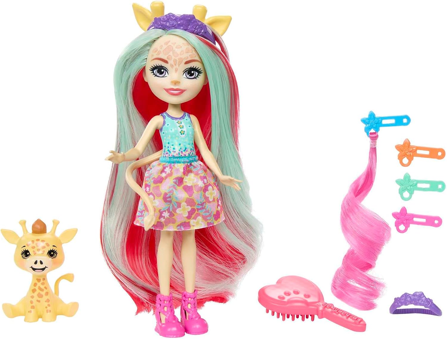 Mattel Enchantimals Glam Party Gillian Giraffe HNV29 + 5 Accessories Lelle ar dzīvnieku