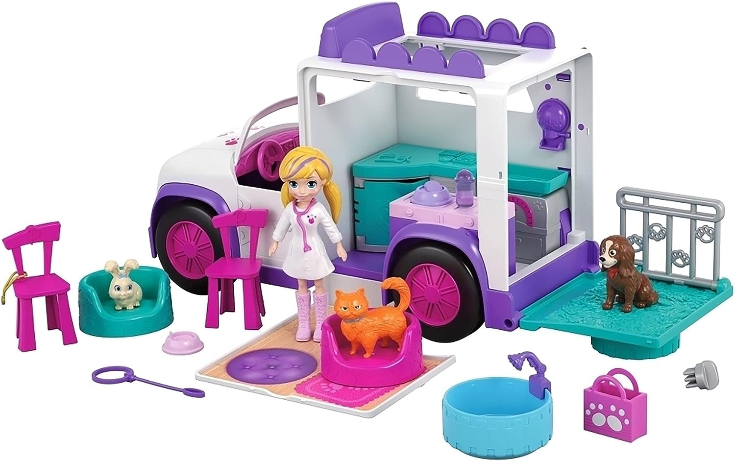 Polly Pocket Cuddle 'n' Care Mobile Vet GFR04 Lelle + Mobilā veterinārā klīnika