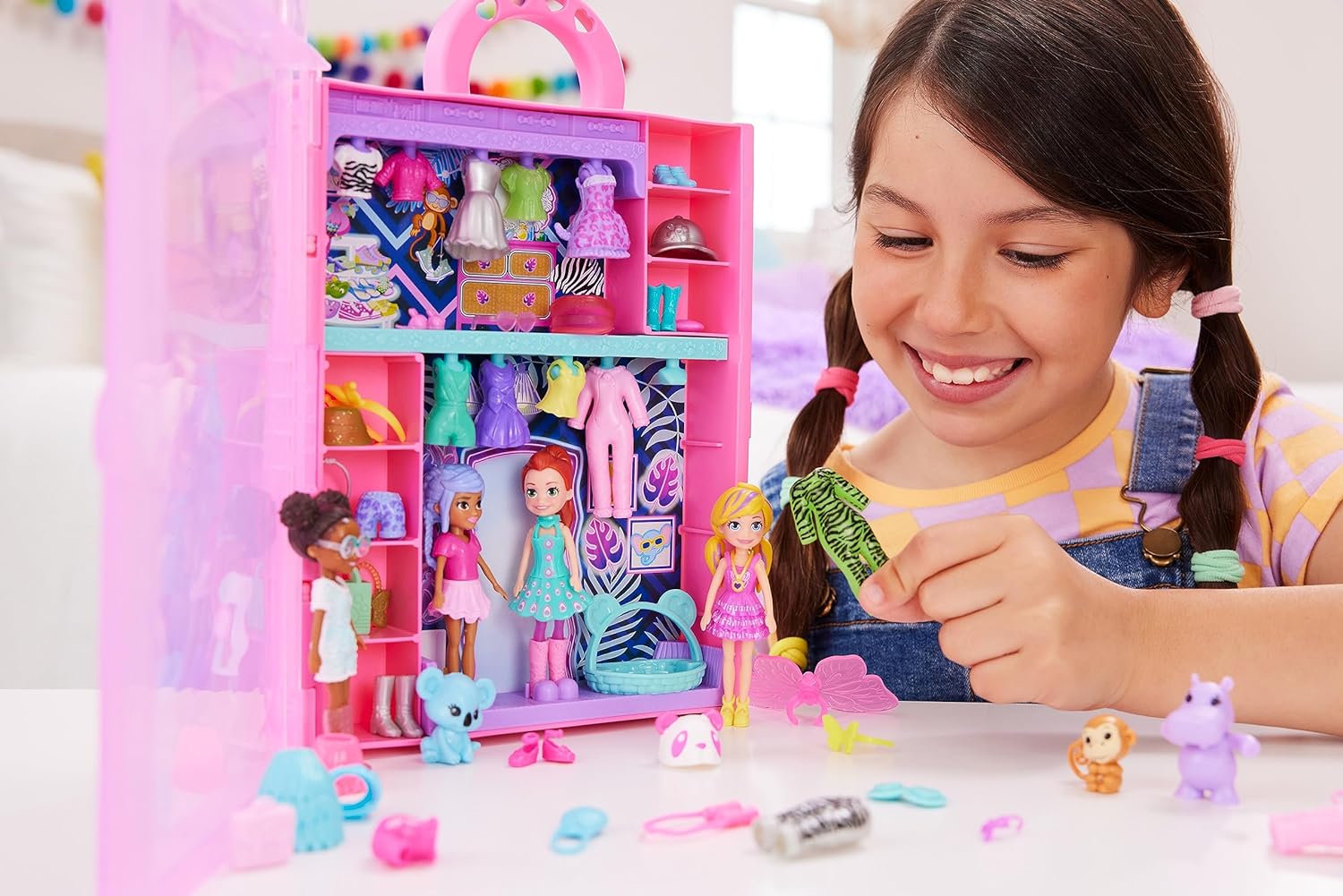 Polly Pocket Pet Fashion Deluxe Collection HKW11 4 Lelles + Garderobe