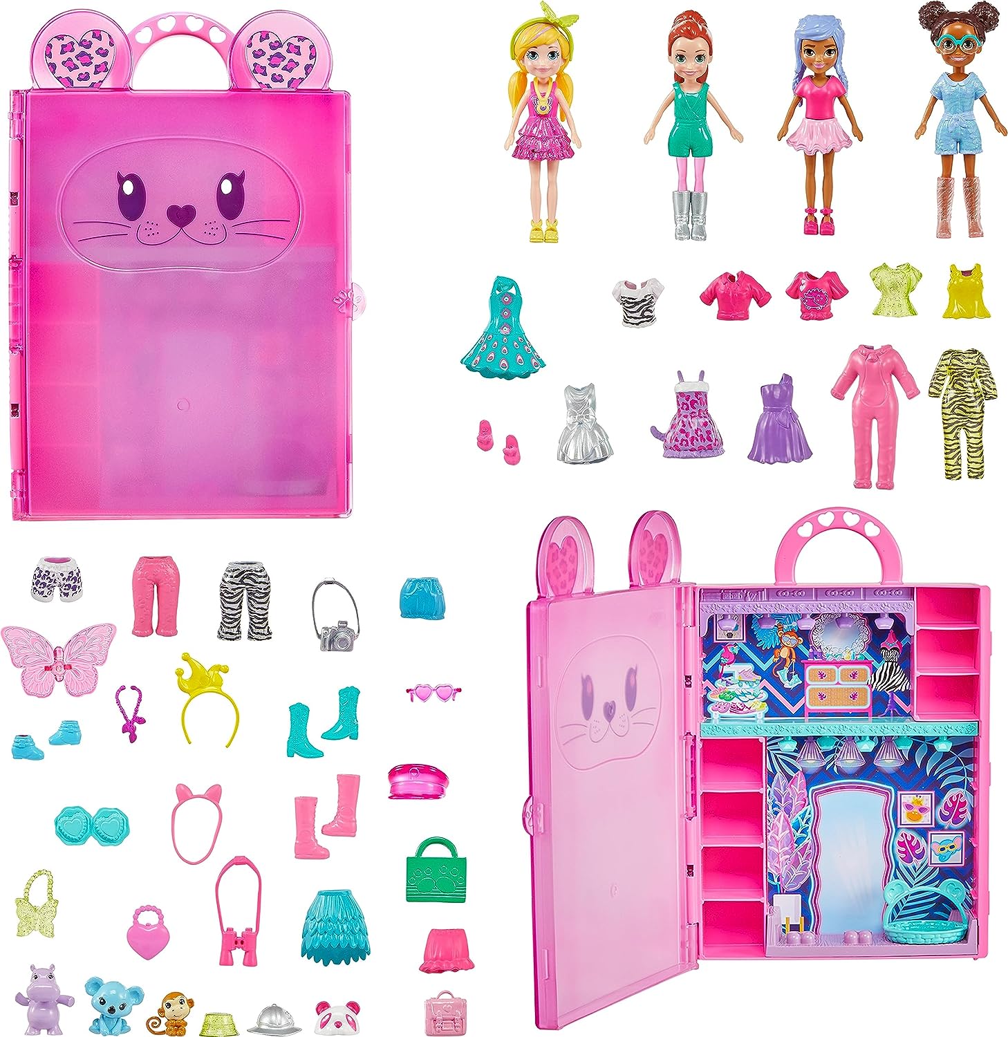 Polly Pocket Pet Fashion Deluxe Collection HKW11 4 Lelles + Garderobe