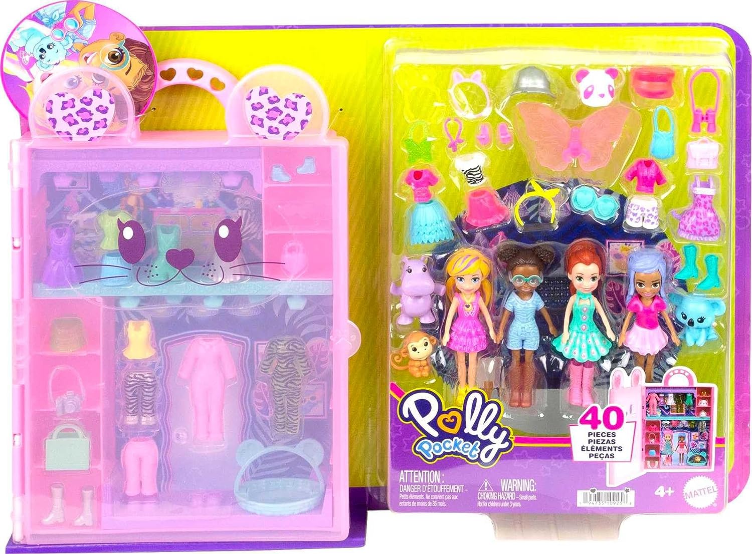 Polly Pocket Pet Fashion Deluxe Collection HKW11 4 Lelles + Garderobe