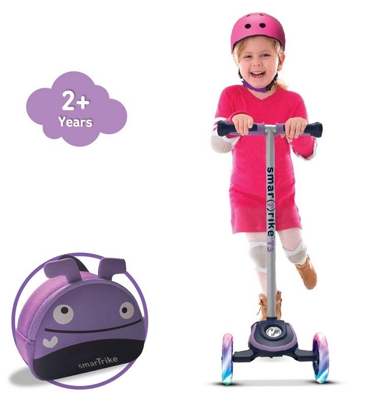 Skrejritenis Smart Trike Scooter T3 + LED mirdzoši riteņi + Soma Violet