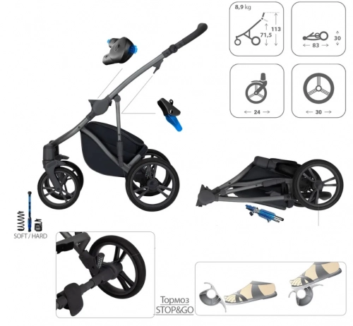 Bebetto Bresso Grey 22 Bērnu rati 2in1
