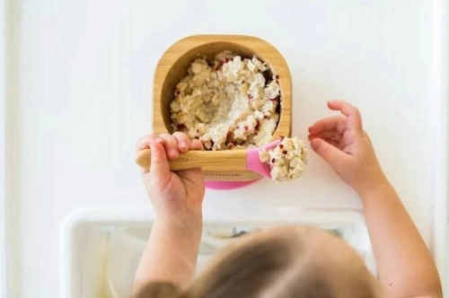 Bērnu Bambusa bļoda ar piesūcekni + karote Eco Rascals pink