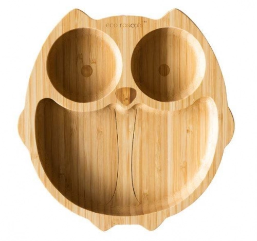 Детская Бамбуковая тарелка с присоской Eco Rascals Owl blue