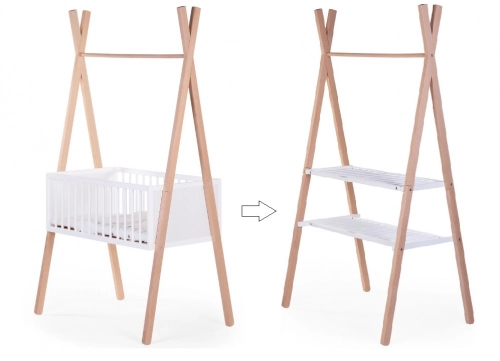 Childhome TIPI 2in1 White Natural Bērnu Šūpulis 50x90 + Drēbju pakaramais