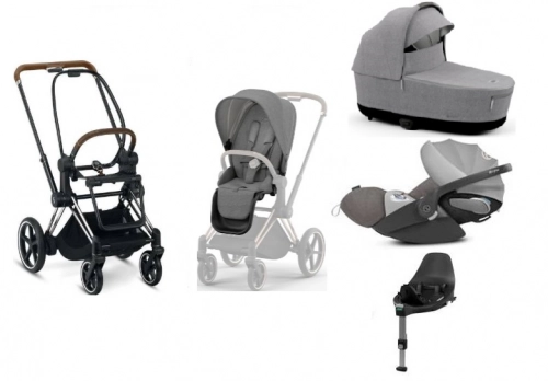 Cybex e-Priam Manhattan Grey Plus Chrome brown frame Детская коляска 4 в 1