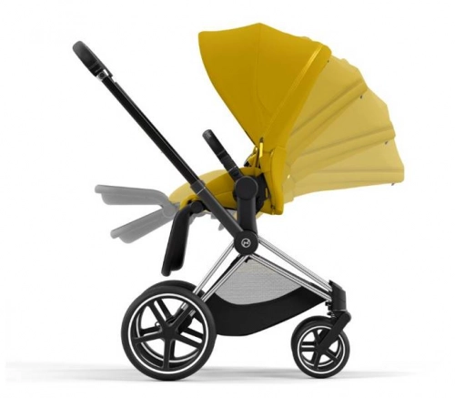 Cybex e-Priam Mustard Yellow Chrome black frame Pastaigu rati