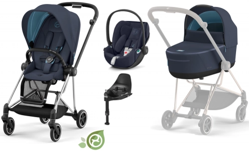 Cybex Mios 3.0 Eco Dark Navy + Cloud Z2 I-Size + Chrome Black frame Bērnu rati 4in1
