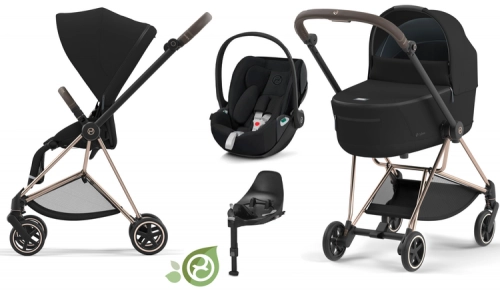 Cybex Mios 3.0 Eco Onyx Black + Cloud Z2 I-Size + Rose gold frame Bērnu rati 4in1