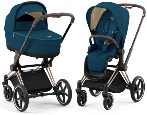 Cybex Priam 4.0 + Cloud Z2 I-size Gold rose frame Mountain Blue Детская коляска 3in1