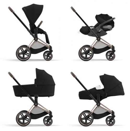 Cybex Priam 4.0 + Gold rose frame + Cloud Z I-size Deep black Детская коляска 3in1