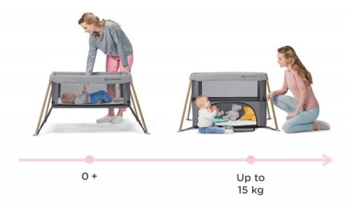 Kinderkraft Movi Grey wooden Кроватка-манеж для путешествий 2в1