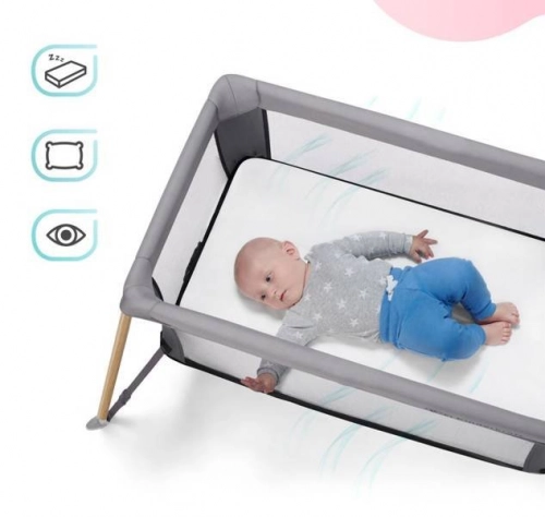 Kinderkraft Movi Grey wooden Кроватка-манеж для путешествий 2в1