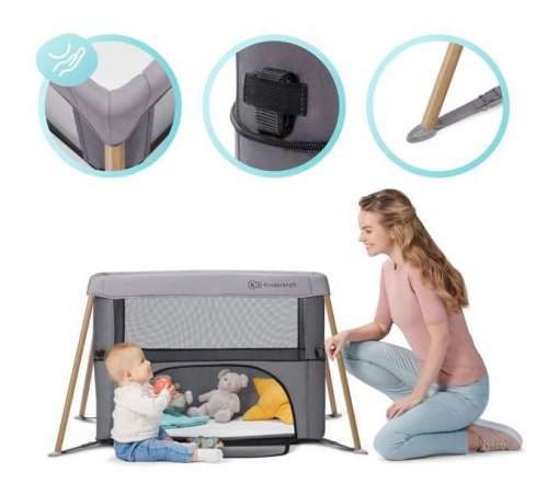 Kinderkraft Movi Grey wooden Кроватка-манеж для путешествий 2в1