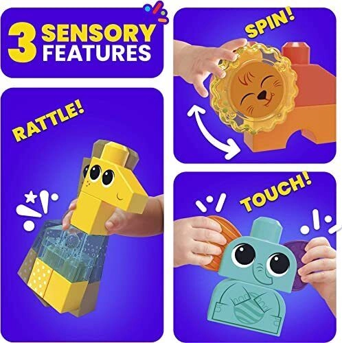 Конструктор Сенсорный 15 эл. Fisher Price Mega Bloks Rock N Rattle Safari HKN42