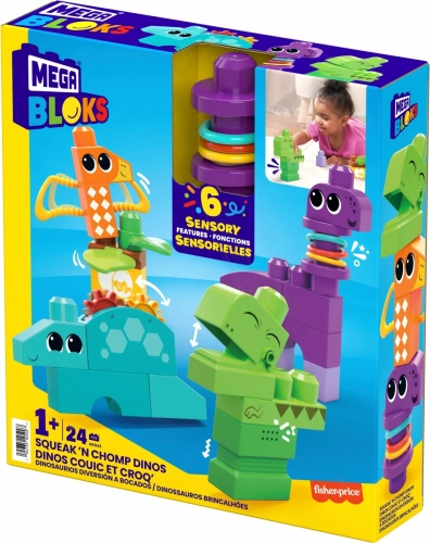Конструктор Сенсорный 24 шт. Fisher Price Mega Bloks Squeak n Chomp Dinos HKN43