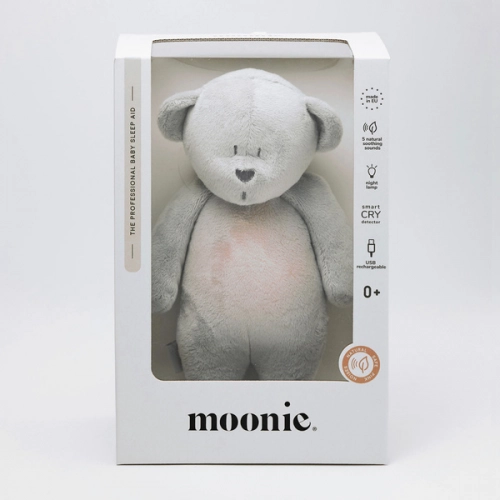 Moonie Organic HUMMING BEAR Silver 2in1 Ночник Мишка для сна с розовым шумом