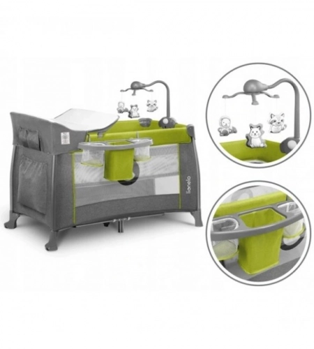 Ceļojumu gultiņa manēža 2 līmeņi Lionelo THOMI green lemon