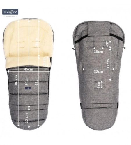 Bērnu ratu guļammaiss ar aitas vilnas oderi Womar iGROW Wool Melange Light Gray S20M-004