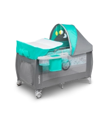 Lionelo Sven Plus Turquoise Grey Ceļojumu gultiņa manēža (2 līmeņi)