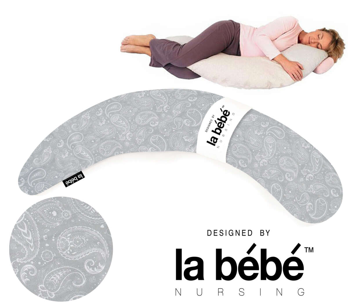 La Bebe Pregnancy Pillow Cover Art.81479 Oriental Light Grey Satin pārvalks pakaviņam 36*185 cm