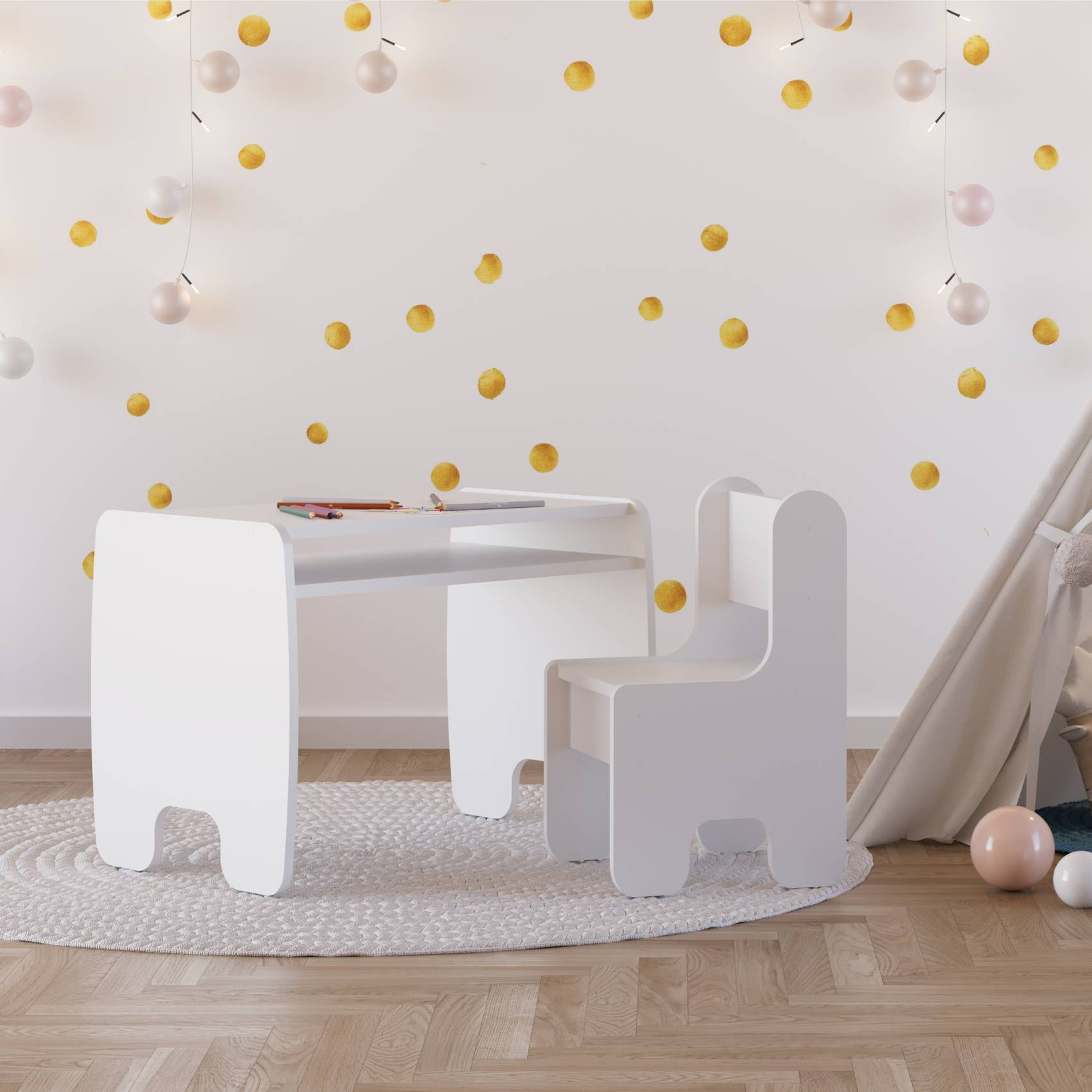 Children's table + chair set - white