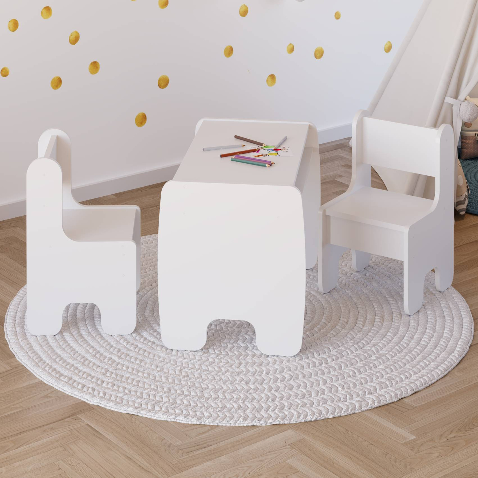 Children's table + chair set - white