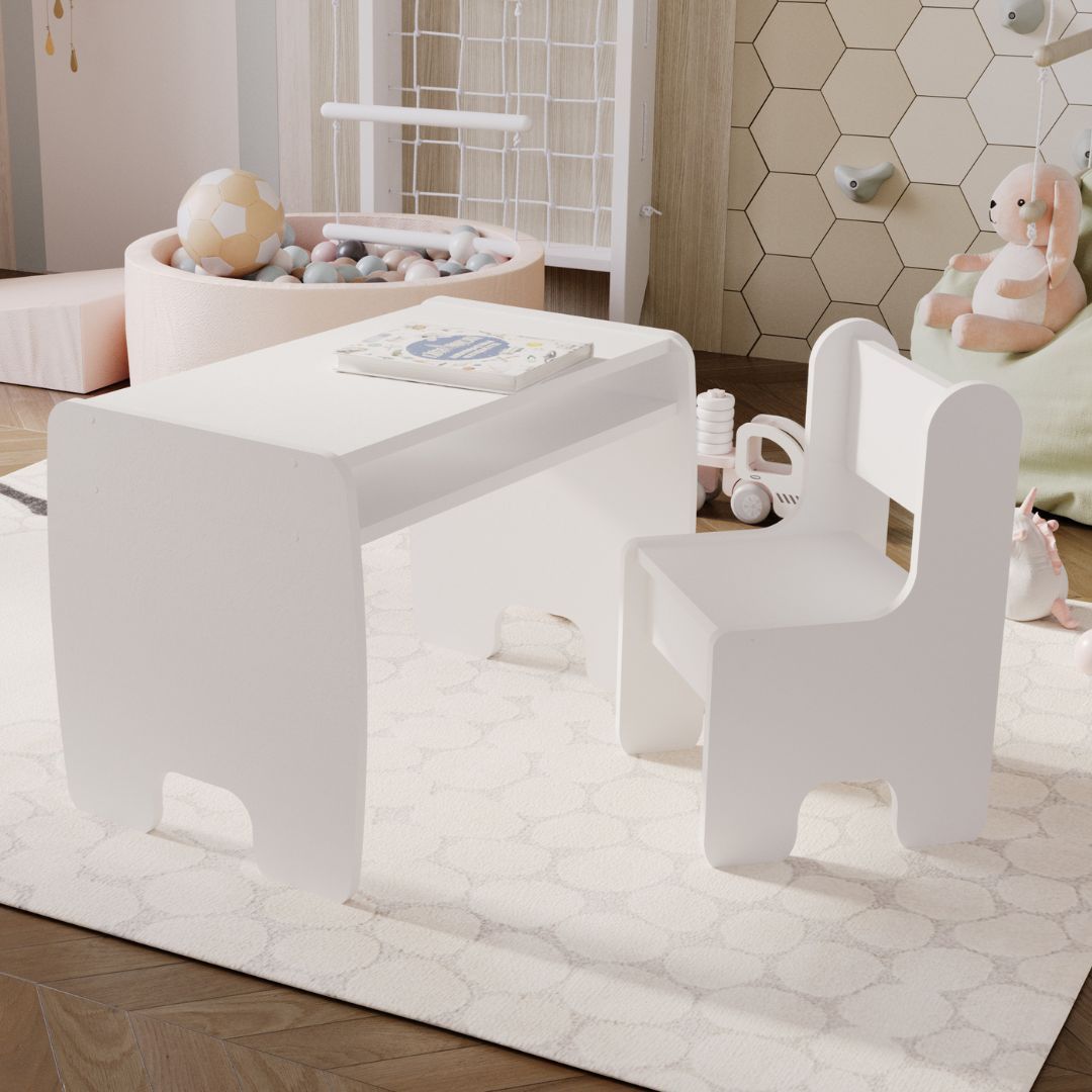 Children's table + chair set - white