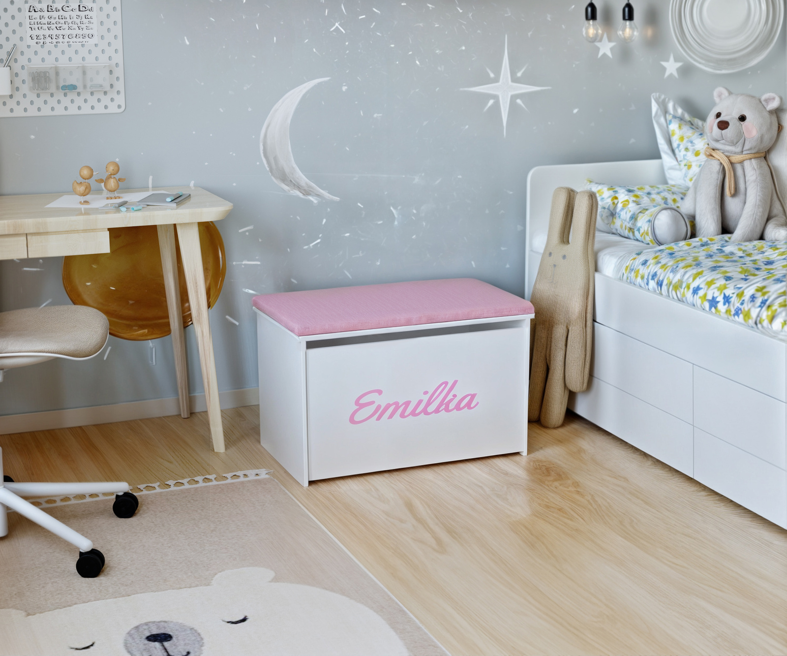 Daria toy box - printed pink panel