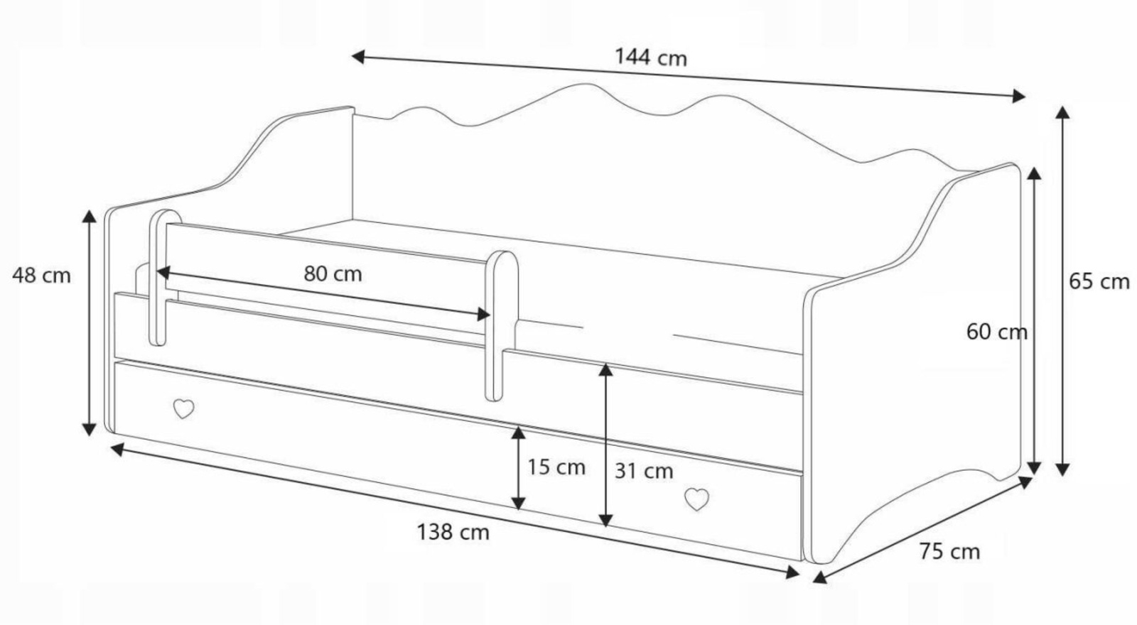 Детская кровать Emma 140x70 grey